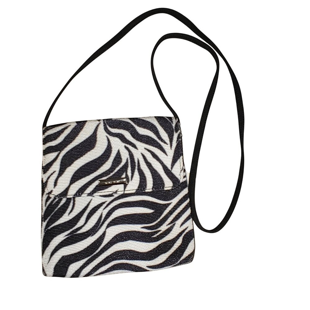 Nine West Zebra Print Crossbody Small Bag Black White Snap Closure Strap